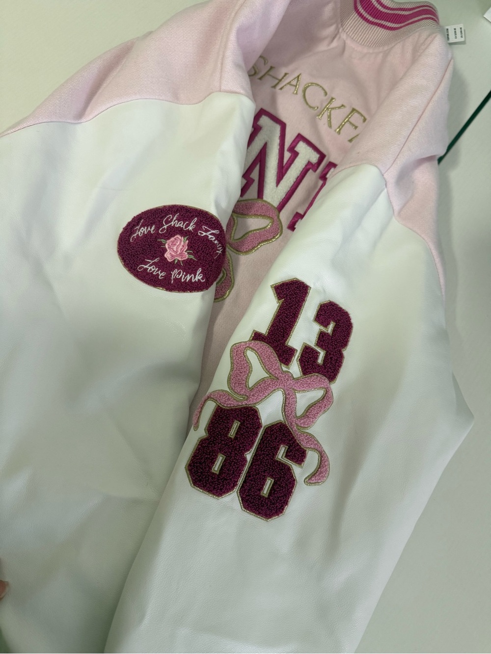 Pink Varsity Bomber Jacket Victoria’s Secret & Love Shack fancy - Picture 4 of 4